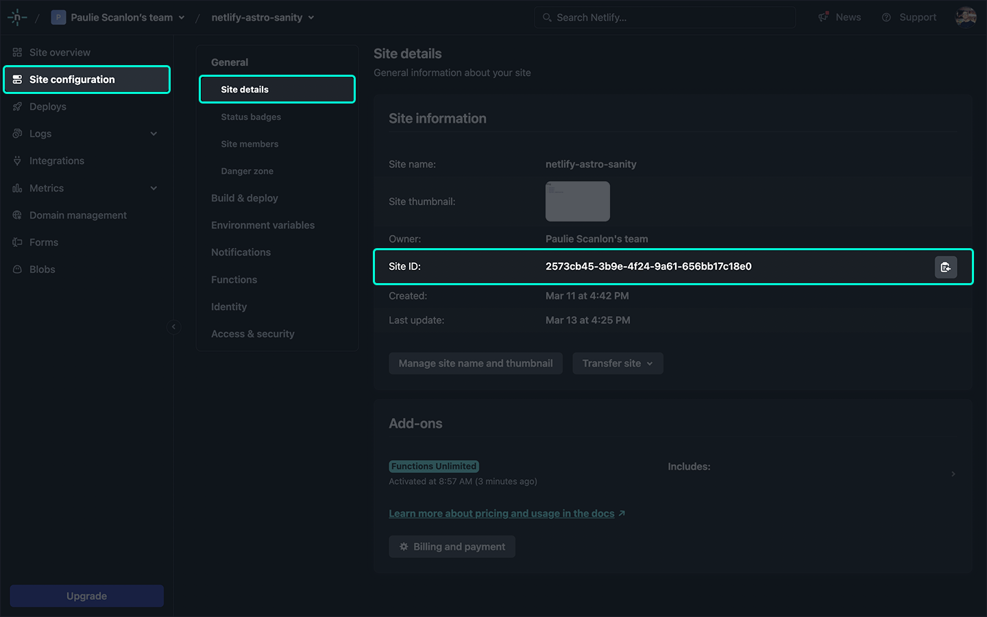 Netlify Site ID in the Netlify UI